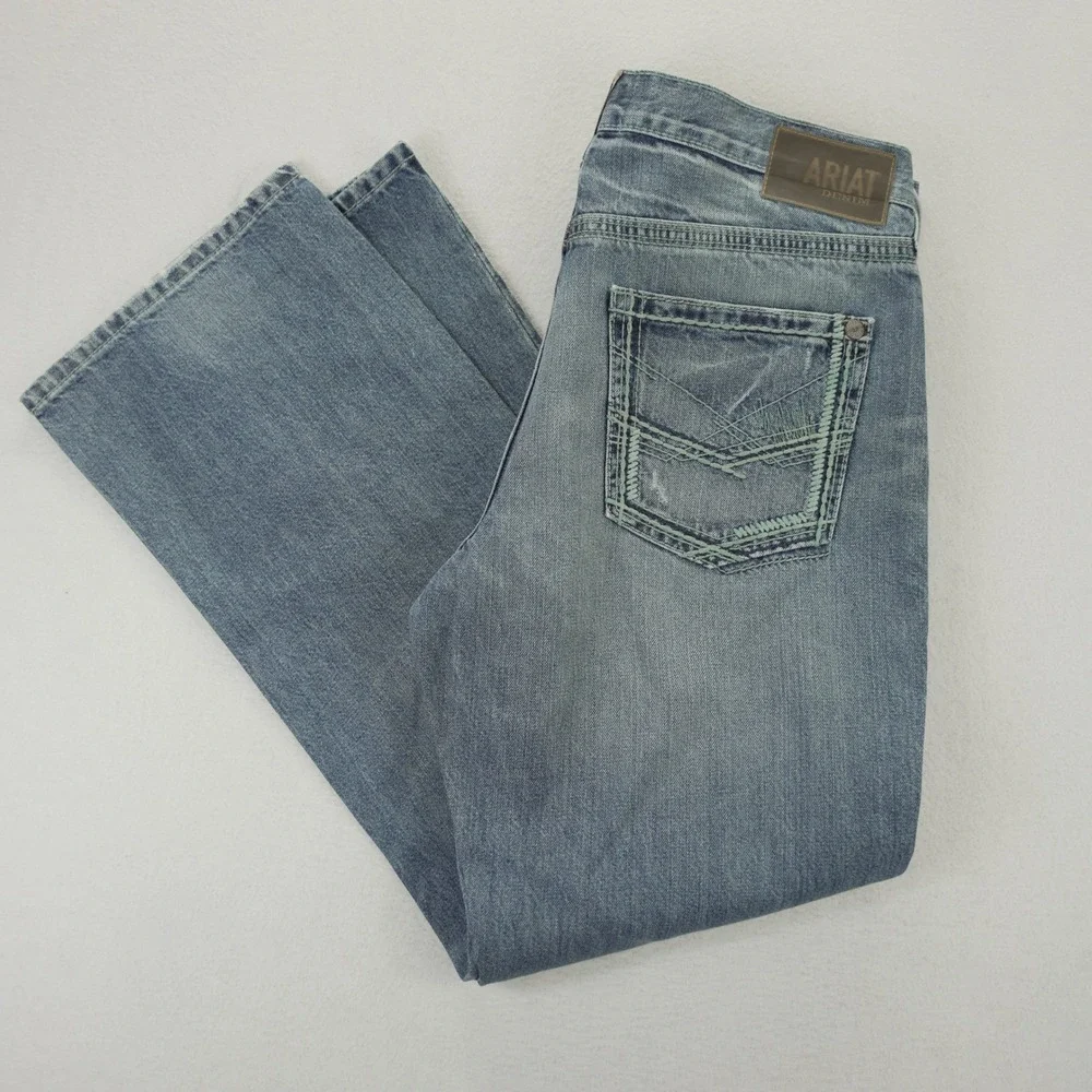 Ariat M5 Straight Fit Straight Leg Mens Light Wash Denim Jeans 34x30 Distressed